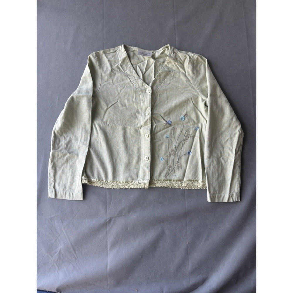 KATHIE LEE COLLECTION Beige embroidered blouse long sleeves 55% linen Size L